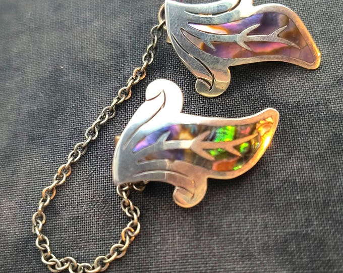 Vintage Taxco Silver & Abalone Sweater Clip in the shape of Corn, Mexico 1950s