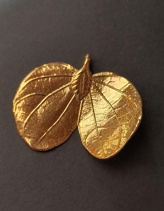 Vintage Gold Leaf Pendant - Hand Dipped in Real Gold Circa 1970s