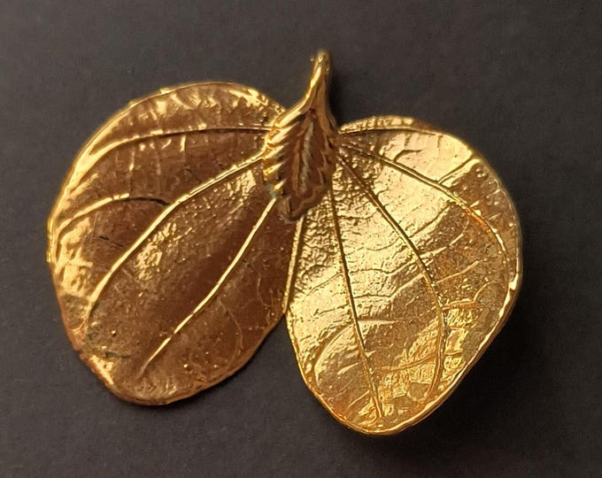 Vintage Aspen Leaf Pendant Charm, Dipped in 24K Gold from the 70s or 80s