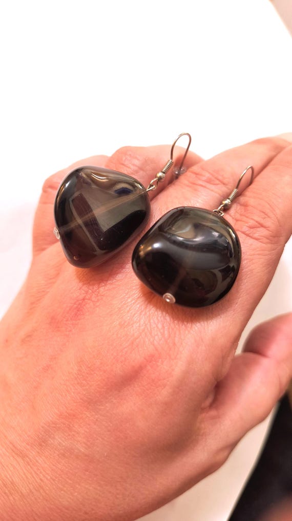 Vintage 1980s Faux Smokey Quartz Chunky Statement Earrings, Retro Glam