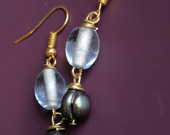 Ancient Glass & Midnight Pearl Earrings by Mercury Crow Trading - Available for Custom Bridesmaid / Wedding Party Orders