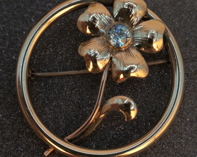 Blue Zircon Floral Brooch Circa 1950s - Sterling Silver w/ Gold Vermeil, Perfect for Mother's Day / Bridal Gift (Arrives in Gift Box)
