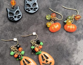 HALLOWEEN EARRINGS - a Three Pair Lot of Spooky Dangle Drops!