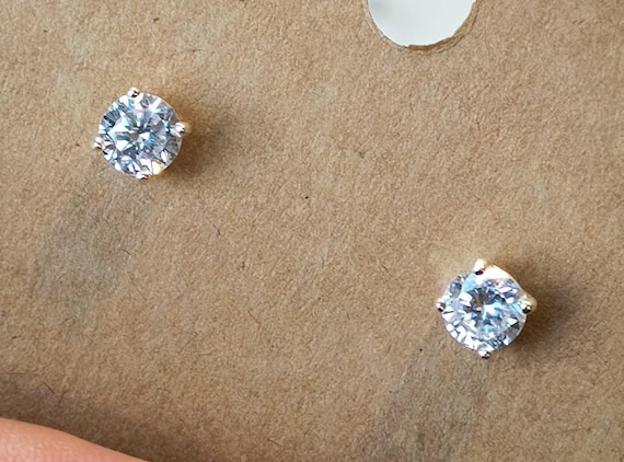 Sterling Silver & Cubic Zirconia Stud Earrings  - SImple Faux Diamond Solitaire Studs