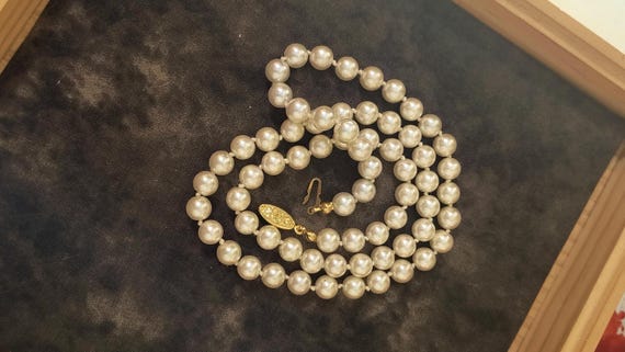 Vintage Glass Faux Pearl Necklace - 7mm Round Individually Knotted Beads, 24 inches Long