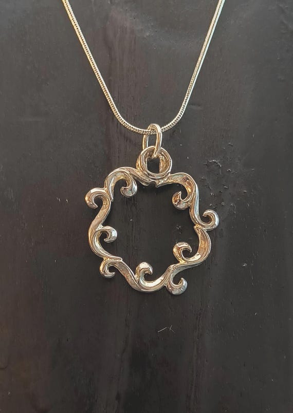 Vintage Sterling Silver Circle Pendant with Thorn, Gothic Ivy Theme