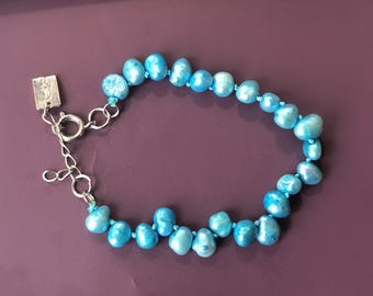 Blue Pearl Bracelet with Adjustable Sterling SIlver Clasp