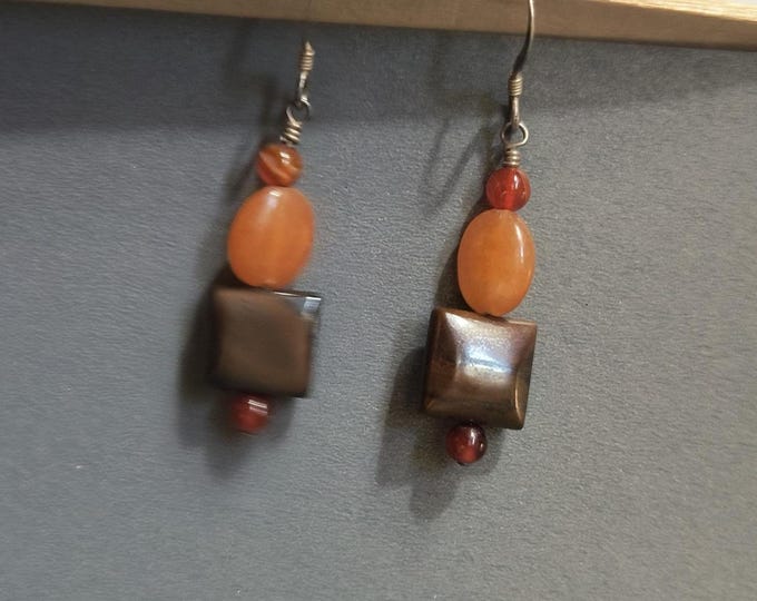 Carnelian and Tiger's Eye Sterling Silver Drop Earrings