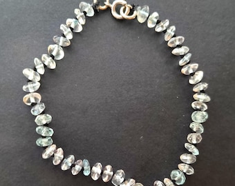 Aquamarine & Blue Topaz Bead Bracelet, Knotted on Silk, Handmade in Maine