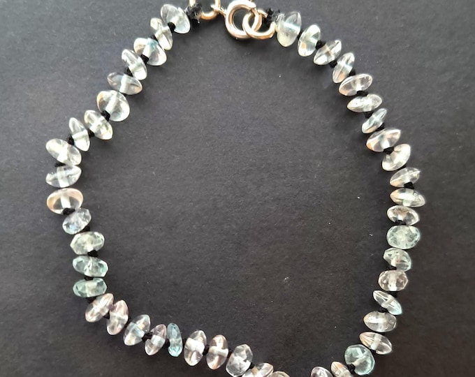 Aquamarine & Blue Topaz Bead Bracelet, Knotted on Silk, Handmade in Maine