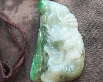 Protection & Abundance - Dragon and Gourd Amulet Carved in Fine Jadeite for Pendant, Wall Hanging