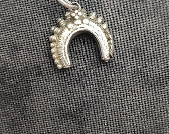 Antique Silver Horseshoe Charm from India - Rainbow, Crescent Shape