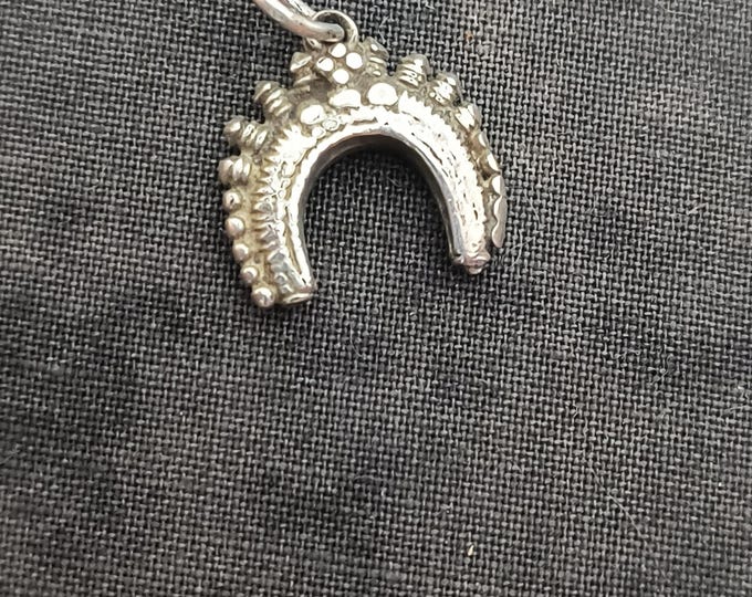 Antique Silver Horseshoe Charm from India - Rainbow, Crescent Shape
