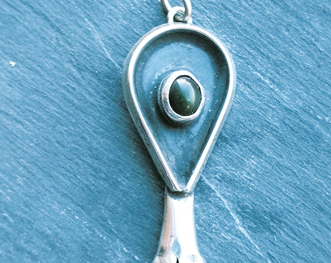 Antique Turquoise Squash Blossom Pendant from American Southwest, Native American Pawn Silver Necklace