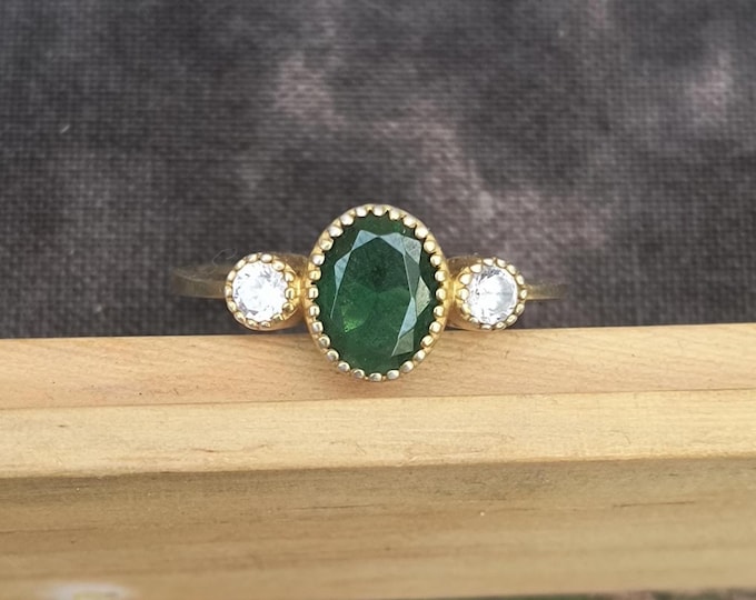 Emerald Engagement Ring in the Victorian Style, Size 7 1/4
