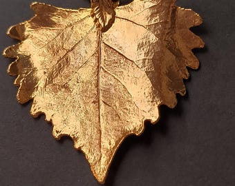 Large Cottonwood Leaf Pendant - Gold Dipped Real Botanicals from the 1970s