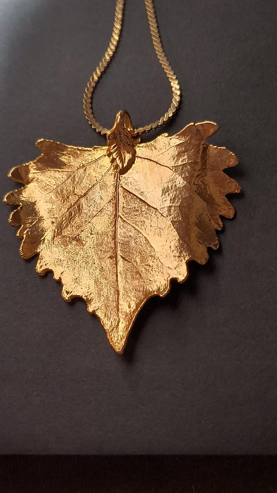 Gold Dipped Leaf Necklace from the 1980s - Real Natural Cottonwood Leaf