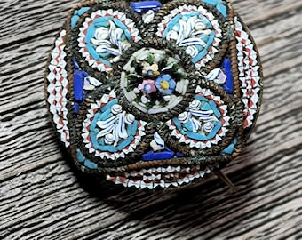 Victorian Italian Micro Mosaic Brooch: Shades of Blue, 1890-1910