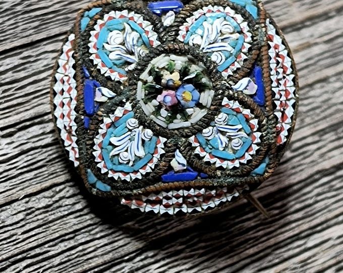 Victorian Italian Micro Mosaic Brooch: Shades of Blue, 1890-1910