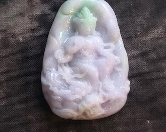 Guan Yin & The Dragon - Lavender Jade Carved Pendant for Wear or Custom Jewelry