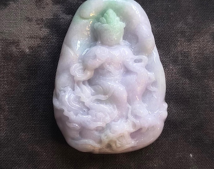 Guan Yin & The Dragon - Lavender Jade Carved Pendant for Wear or Custom Jewelry