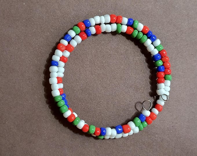 Handmade Beaded Wrap Bracelet: 1960s Vintage Glass with Silver Accents