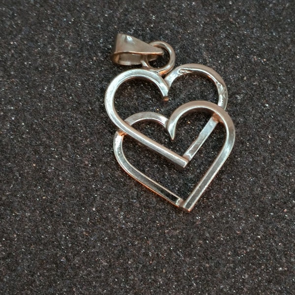 Double Heart Pendant, VTG Sterling Silver, Best friend, engagement, mother's day, sweetheart gift for love