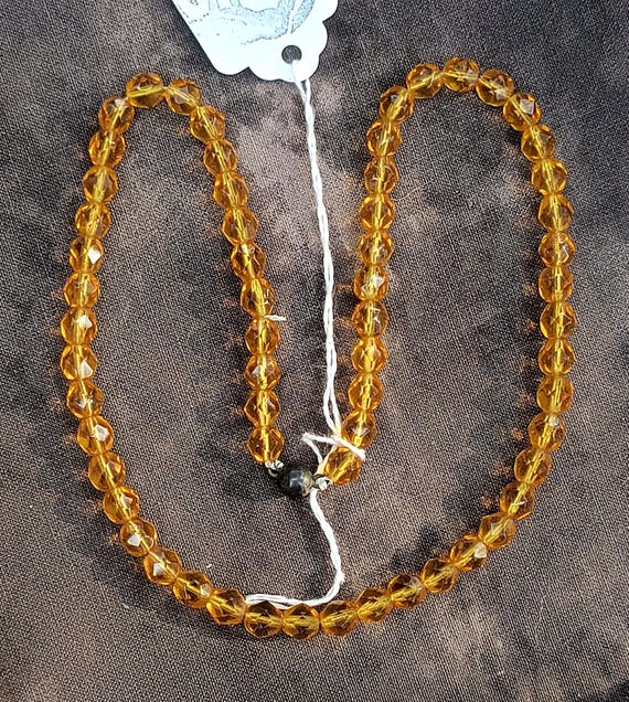 Antique Citrine Glass Bead Necklace, Early 1900s Czech Crystal