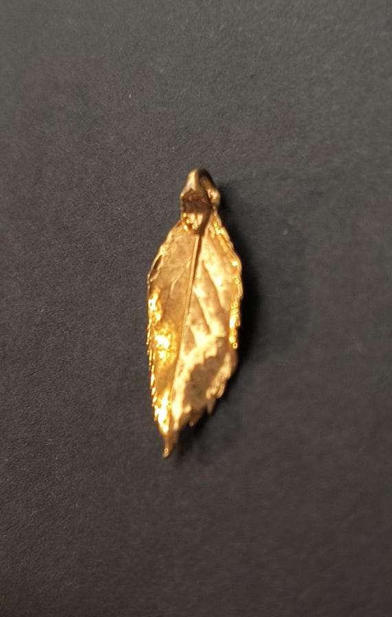 Vintage Gold Dipped Leaf Pendant Charm - 18K Plated Botanicals from the 1970s