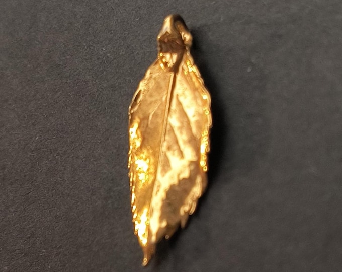 Vintage Gold Dipped Leaf Pendant Charm - 18K Plated Botanicals from the 1970s
