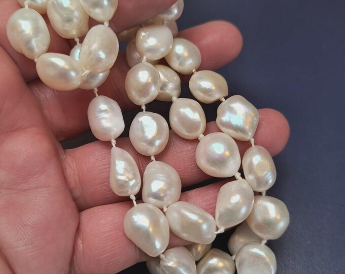 Baroque Pearl Necklace -  12mm Natural White Freshwater Cultured Pearls, 28 inch, no clasp