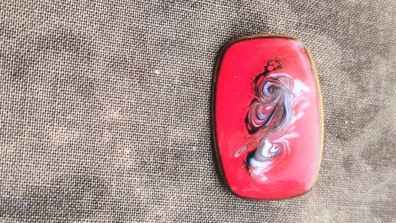 Enamel & Copper Brooch Pin from the 1960-70s, Handmade