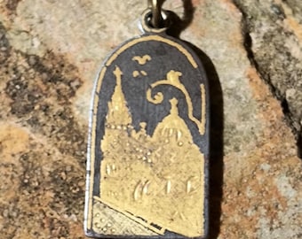 Antique Damascene Pendant from Spain, Gorgeous Moorish Architecture Theme