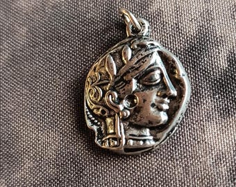 VIntage Athena Goddess Medal Pendant - Minerva Good Luck Charm
