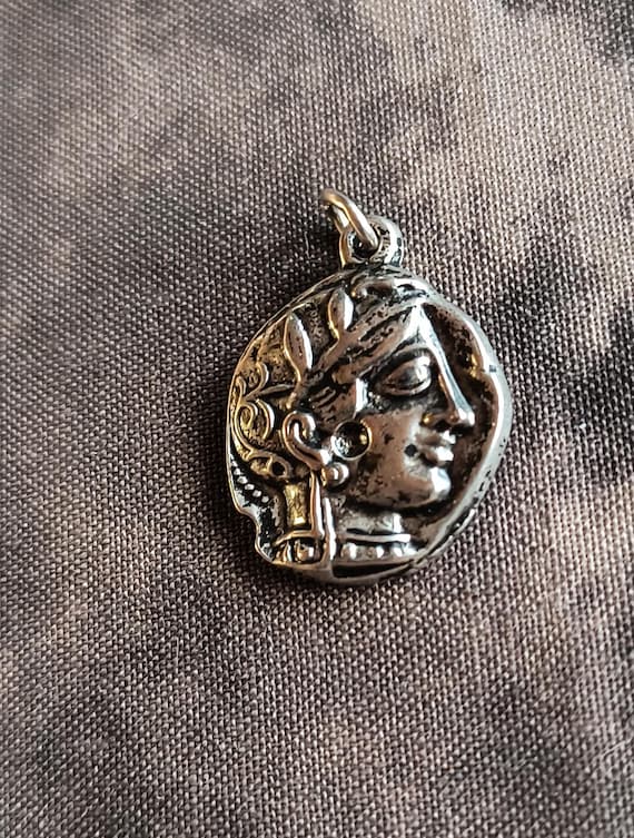 Vintage Owl and Athena Medal - Antique Goddess Minerva or Athena Coin & Owl Pendant