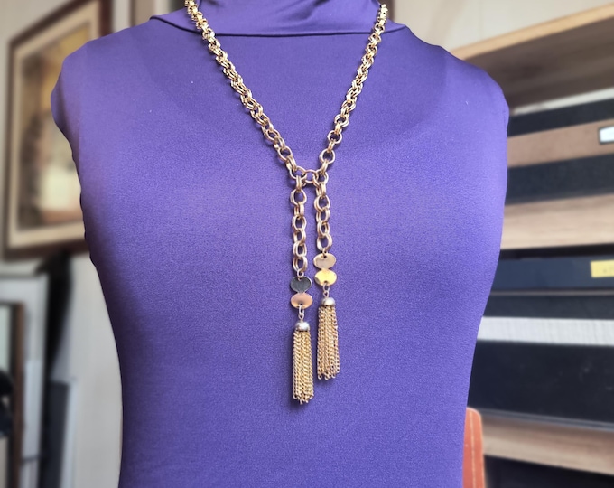 Gold 1920s Style Flapper Chain Necklace with Tassels