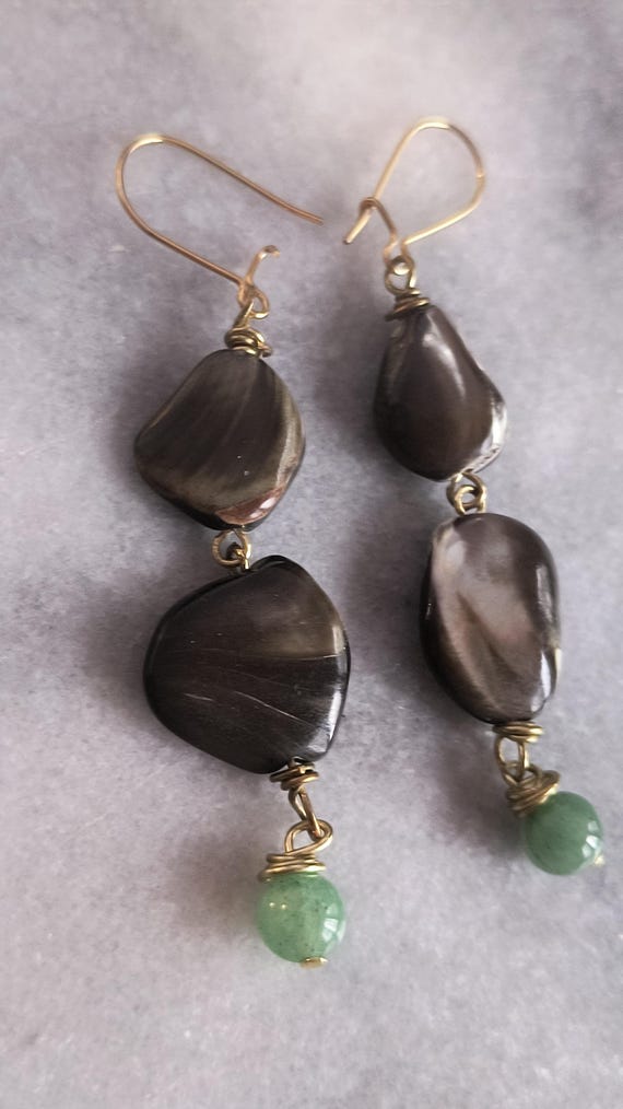 Chocolate Mother of Pearl & Jade, Handmade Drop Earrings with an Underwater, Ocean Vibe