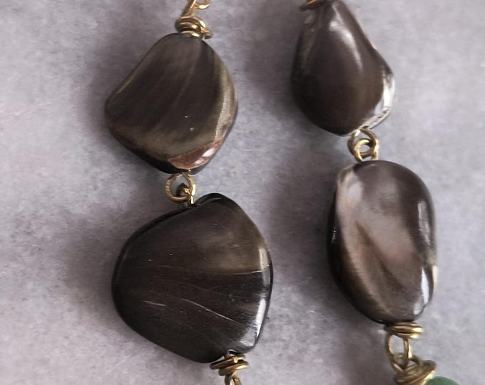 Chocolate Mother of Pearl & Jade, Handmade Drop Earrings with an Underwater, Ocean Vibe
