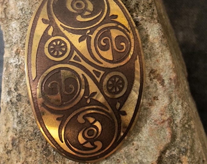 Etched Bronze Pendant with Ornate Celtic Knotwork Design, Black Necklace, Unisex