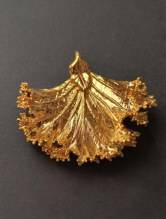Vintage Gold Pendant - Dipped KALE Leaf Necklace Circa 1980s