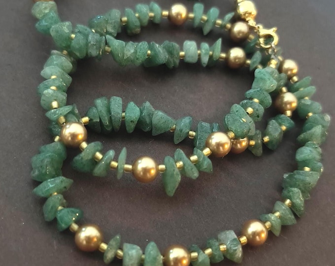 Handmade Green Aventurine & Golden Swarovski Pearl Necklace - A combination of prosperity and light!