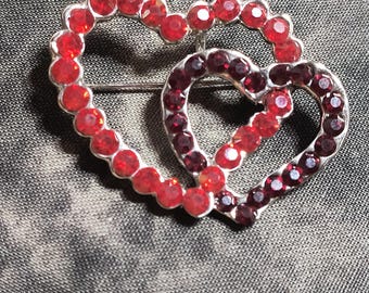 Vintage Ruby Red Rhinesttone Heart Pendant - Can also be worn as a Brooch!