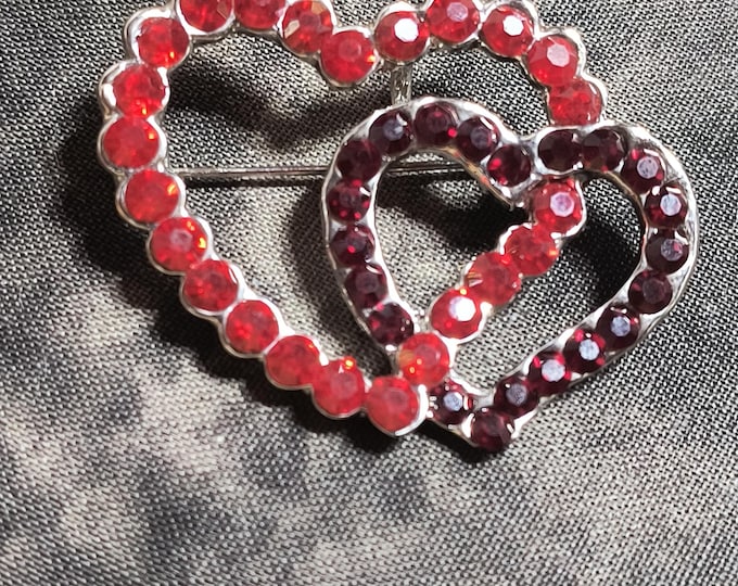 Vintage Ruby Red Rhinesttone Heart Pendant - Can also be worn as a Brooch!