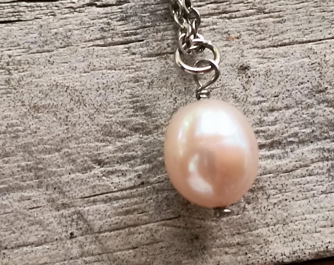 Pearl Drop Pendant, Handmade Talisman with 16 inch Sterling Silver Chain