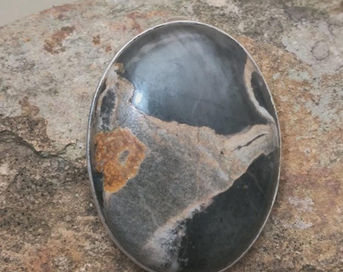 Picason Jasper: Vintage Black, Gold & Gray  Gemstone Pendant - Handmade Sterling Silver
