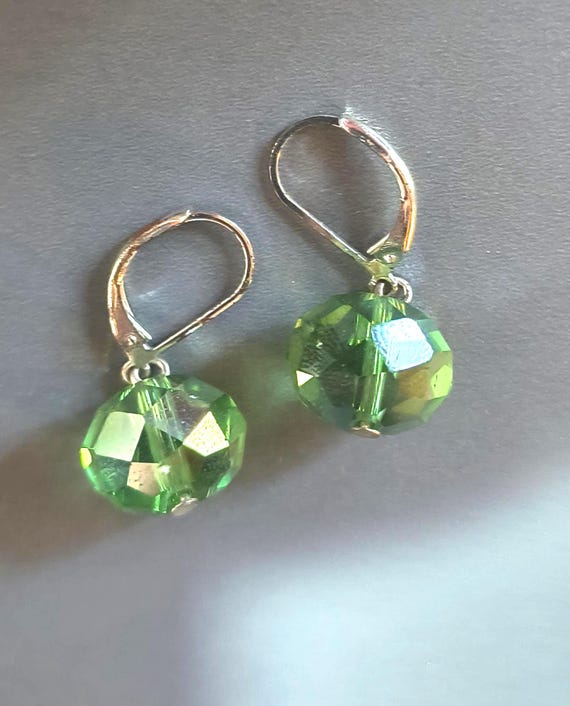 Peridot Green Crystal Bead Drop Earrings