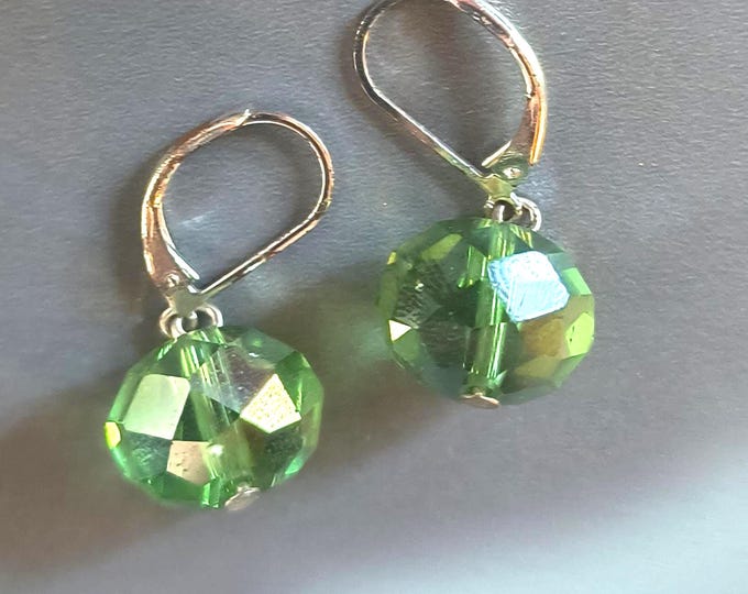Peridot Green Crystal Bead Drop Earrings