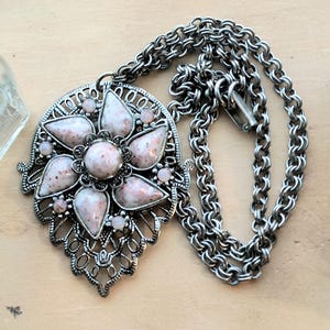 Opal Glass Necklace, Victorian Revival with Ornate Style