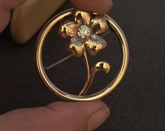 Blue Zircon Floral Brooch Circa 1950s - Sterling Silver w/ Gold Vermeil, Perfect for Mother's Day / Bridal Gift (Arrives in Gift Box)