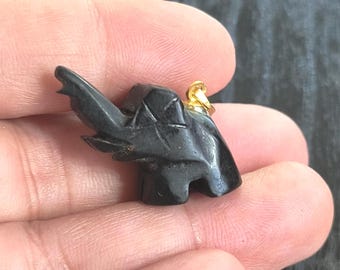 Black Jade Elephant Pendant - Vintage Good Luck Charm Circa 1980s